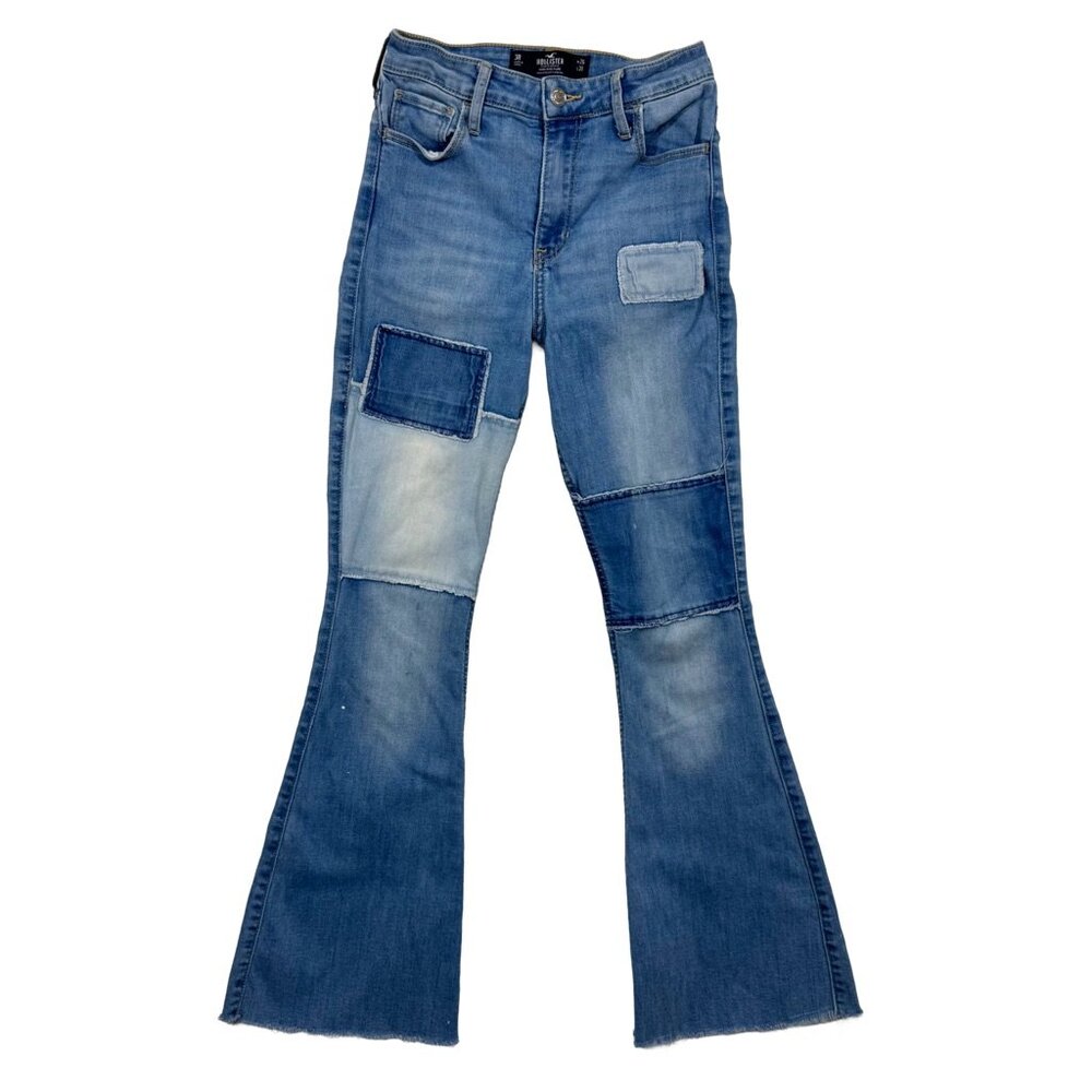 Hollister High-Rise Flare Patchwork Jeans Women 26 Hippie Boho Festival Retro